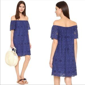 Joie Dress Blue Bondi Eyelet Lace XS Scalloped On Off Shoulder